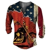 Henley Shirt Tee T shirt Tee Homme 3D effet Graphic Moto Drapeau National Grande Taille Henley Bouton bas Imprimer Manches Longues du"idien Des sports Extérieur Standard Polyester basique miniinthebox