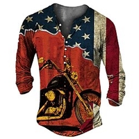 Henley Shirt Tee T shirt Tee Homme 3D effet Graphic Moto Drapeau National Grande Taille Henley Bouton bas Imprimer Manches Longues du"idien Des sports Extérieur Standard Polyester basique miniinthebox