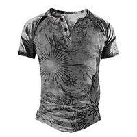 Henley Shirt Tee T shirt Tee Homme 3D effet Graphic Soleil Grande Taille Henley Patchwork Bouton bas Imprimer Manches Courtes du"idien Des sports Extérieur Standard Polyester basique Décontractée miniinthebox