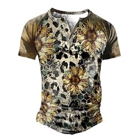 Henley Shirt Tee T shirt Tee Homme 3D effet Graphic Spot Multicouleur Grande Taille Henley Patchwork Bouton bas Imprimer Manches Courtes du"idien Des sports Extérieur Standard Polyester basique miniinthebox