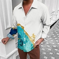 Homme Chemise Abstrait Imprimés Photos Marbre Feuilles Col rabattu Vin Bleu Extérieur Plein Air manche longue Bouton bas Imprimer Vêtement Tenue Sportif Mode Vêtement de rue Design miniinthebox
