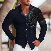 Homme Chemise Animal Loup Imprimés Photos Col rabattu Vin Bleu Violet Vert Extérieur Plein Air manche longue Bouton bas Imprimer Vêtement Tenue Sportif Mode Vêtement de rue Design miniinthebox