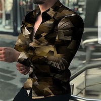 Homme Chemise Bloc de couleur Imprimés Photos Géométrie Col rabattu Jaune Bleu Extérieur Plein Air manche longue Bouton bas Imprimer Vêtement Tenue Sportif Mode Vêtement de rue Design miniinthebox
