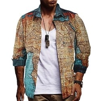 Homme Chemise Carte Imprimés Photos Col rabattu Kaki Extérieur Plein Air manche longue Bouton bas Imprimer Vêtement Tenue Mode Design Casual Flexible miniinthebox