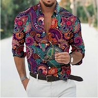Homme Chemise Chemise graphique Floral Col rabattu Violet Claire Violet Jaune Blanche 3D effet du"idien Vacances Manches Longues Impression 3D Bouton bas Vêtement Tenue Mode Design Casual miniinthebox