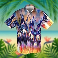 Homme Chemise Chemise hawa enne Abstrait Imprimés Photos Col rabattu Bleu Casual Vacances Manche Courte Bouton bas Imprimer Vêtement Tenue Tropique Mode Hawa en Flexible miniinthebox