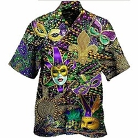 Homme Chemise Chemise hawa enne Abstrait Imprimés Photos Masque Col rabattu Violet Casual Vacances Manche Courte Bouton bas Imprimer Vêtement Tenue Tropique Mode Hawa en Flexible miniinthebox