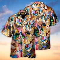 Homme Chemise Chemise hawa enne Animal Chat Imprimés Photos Col rabattu Arc-en-ciel Casual Vacances Manche Courte Bouton bas Imprimer Vêtement Tenue Tropique Mode Hawa en Flexible miniinthebox