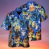 Homme Chemise Chemise hawa enne Animal Chat Imprimés Photos Col rabattu Bleu Casual Vacances Manche Courte Bouton bas Imprimer Vêtement Tenue Tropique Mode Hawa en Flexible miniinthebox