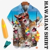 Homme Chemise Chemise hawa enne Animal Chat Imprimés Photos Col rabattu Bleu Gris Plein Air Casual Manches courtes Bouton bas Imprimer Vêtement Tenue Tropique Mode Hawa en Design miniinthebox