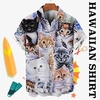 Homme Chemise Chemise hawa enne Animal Chat Imprimés Photos Col rabattu Jaune Bleu Plein Air Casual Manches courtes Bouton bas Imprimer Vêtement Tenue Tropique Mode Hawa en Design miniinthebox