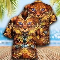 Homme Chemise Chemise hawa enne Animal Chat Imprimés Photos Col rabattu Jaune Casual Vacances Manche Courte Bouton bas Imprimer Vêtement Tenue Tropique Mode Hawa en Flexible miniinthebox