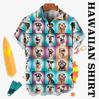 Homme Chemise Chemise hawa enne Animal Chien Imprimés Photos Col rabattu Jaune Bleu Plein Air Casual Manches courtes Bouton bas Imprimer Vêtement Tenue Tropique Mode Hawa en Design miniinthebox