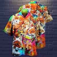 Homme Chemise Chemise hawa enne Animal Chien Imprimés Photos Col rabattu Jaune Casual Vacances Manche Courte Bouton bas Imprimer Vêtement Tenue Tropique Mode Hawa en Flexible miniinthebox