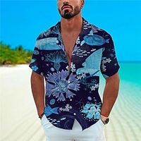 Homme Chemise Chemise hawa enne Animal Floral Imprimés Photos Col rabattu Bleu Gris Casual Vacances Manche Courte Bouton bas Imprimer Vêtement Tenue Tropique Mode Hawa en Flexible miniinthebox