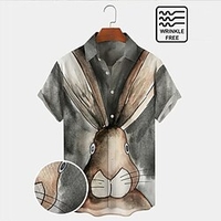 Homme Chemise Chemise hawa enne Animal Lapin Imprimés Photos Col rabattu Gris Extérieur Plein Air Manches courtes Bouton bas Imprimer Vêtement Tenue Tropique Mode Hawa en Design miniinthebox