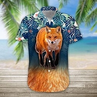 Homme Chemise Chemise hawa enne Animal Renard Imprimés Photos Col rabattu Bleu Extérieur Casual Manches courtes Bouton bas Imprimer Vêtement Tenue Design Casual Flexible Respirable miniinthebox