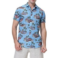 Homme Chemise Chemise hawa enne Automatique Cocotier Imprimés Photos Col rabattu bleu marine Bleu Orange Bleu clair Casual Vacances Manche Courte Bouton bas Imprimer Vêtement Tenue Tropique Mode miniinthebox