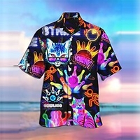 Homme Chemise Chemise hawa enne Automatique Imprimés Photos Boule de bowling Col rabattu Violet Casual Sortie Manches courtes Bouton bas Imprimer Vêtement Tenue Tropique Hawa en Design Casual miniinthebox