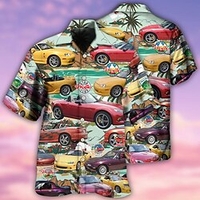 Homme Chemise Chemise hawa enne Automatique Imprimés Photos Col rabattu Bleu Casual Vacances Manche Courte Bouton bas Imprimer Vêtement Tenue Tropique Mode Hawa en Flexible miniinthebox