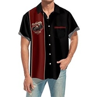 Homme Chemise Chemise hawa enne Automatique Rayé Imprimés Photos Col rabattu Noir et rouge Noir Rouge Extérieur Plein Air Manches courtes Bouton bas Imprimer Vêtement Tenue Tropique Mode Hawa en miniinthebox