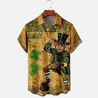 Homme Chemise Chemise hawa enne Bande dessinée Lettre Jour de la Saint Patrick Fête de la St. Patrick Clover Col rabattu Marron Extérieur Plein Air Manches courtes Bouton bas Imprimer Vêtement Tenue miniinthebox