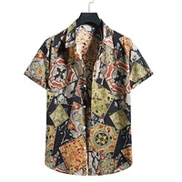 Homme Chemise Chemise hawa enne Bloc de couleur Imprimés Photos Géométrie Col rabattu Vert Plein Air Casual Manches courtes Bouton bas Imprimer Vêtement Tenue Tropique Mode Hawa en Design miniinthebox