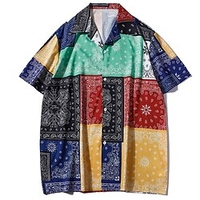 Homme Chemise Chemise hawa enne Bloc de couleur Tribal Imprimés Photos Col rabattu Bleu Casual Vacances Manche Courte Bouton bas Imprimer Vêtement Tenue Tropique Mode Hawa en Flexible miniinthebox