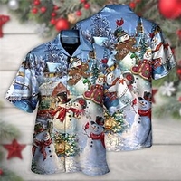 Homme Chemise Chemise hawa enne Bonhomme de neige Imprimés Photos Col rabattu Bleu Casual Vacances Manche Courte Bouton bas Imprimer Vêtement Tenue Tropique Mode Hawa en Flexible miniinthebox