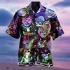 Homme Chemise Chemise hawa enne Chat Imprimés Photos Col rabattu Violet Casual Vacances Manche Courte Bouton bas Imprimer Vêtement Tenue Mode Vêtement de rue Frais Hawa en miniinthebox