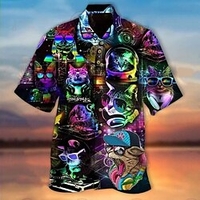 Homme Chemise Chemise hawa enne Chat Imprimés Photos Col rabattu Violet Casual Vacances Manche Courte Bouton bas Imprimer Vêtement Tenue Vêtement de rue Frais Hawa en Design miniinthebox