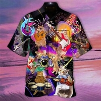Homme Chemise Chemise hawa enne Chat Imprimés Photos Pierre Guitare Col rabattu Noir Casual Vacances Manche Courte Bouton bas Imprimer Vêtement Tenue Tropique Mode Hawa en Flexible miniinthebox