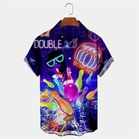 Homme Chemise Chemise hawa enne Chat Lettre Imprimés Photos Boule de bowling Col rabattu Violet Extérieur Plein Air Manches courtes Bouton bas Imprimer Vêtement Tenue Tropique Mode Hawa en Design miniinthebox