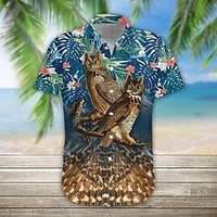 Homme Chemise Chemise hawa enne Chouette Imprimés Photos Feuilles Col rabattu Bleu Extérieur Casual Manches courtes Bouton bas Imprimer Vêtement Tenue Design Casual Flexible Respirable miniinthebox