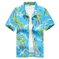 Homme Chemise Chemise hawa enne Cocotier Imprimés Photos Banane Col rabattu Jaune Bleu Plein Air Casual Manches courtes Bouton bas Imprimer Vêtement Tenue Tropique Mode Hawa en Design miniinthebox
