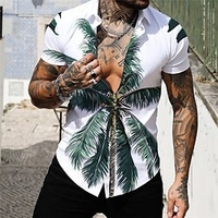 Homme Chemise Chemise hawa enne Cocotier Imprimés Photos Col rabattu Blanche Vert Claire Bleu Vert Plein Air Casual Manches courtes Bouton bas Imprimer Vêtement Tenue Tropique Mode Hawa en Design miniinthebox