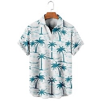 Homme Chemise Chemise hawa enne Cocotier Imprimés Photos Col rabattu Bleu Extérieur Plein Air Manches courtes Bouton bas Imprimer Vêtement Tenue Tropique Mode Hawa en Design miniinthebox