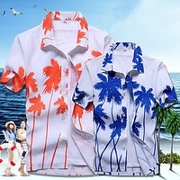 Homme Chemise Chemise hawa enne Cocotier Imprimés Photos Col rabattu Bleu Orange Plein Air Casual Manches courtes Bouton bas Imprimer Vêtement Tenue Tropique Mode Hawa en Design miniinthebox