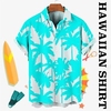 Homme Chemise Chemise hawa enne Cocotier Imprimés Photos Col rabattu Bleu Vert Plein Air Casual Manches courtes Bouton bas Imprimer Vêtement Tenue Tropique Mode Hawa en Design miniinthebox