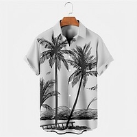 Homme Chemise Chemise hawa enne Cocotier Imprimés Photos Col rabattu Gris Extérieur Plein Air Manches courtes Bouton bas Imprimer Vêtement Tenue Tropique Mode Hawa en Design miniinthebox