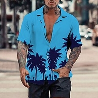 Homme Chemise Chemise hawa enne Cocotier Imprimés Photos Col rabattu Jaune Bleu Casual Vacances Manche Courte Bouton bas Imprimer Vêtement Tenue Tropique Mode Hawa en Flexible miniinthebox