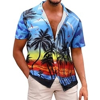 Homme Chemise Chemise hawa enne Cocotier Imprimés Photos Col rabattu Jaune Rouge Bleu Orange Vert Plein Air Casual Manches courtes Bouton bas Imprimer Vêtement Tenue Tropique Mode Hawa en Design miniinthebox