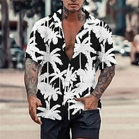 Homme Chemise Chemise hawa enne Cocotier Imprimés Photos Col rabattu Noir Bleu Casual Vacances Manche Courte Bouton bas Imprimer Vêtement Tenue Tropique Mode Hawa en Flexible miniinthebox