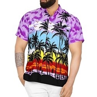 Homme Chemise Chemise hawa enne Cocotier Imprimés Photos Col rabattu Noir Violet Extérieur Plein Air Manches courtes Bouton bas Imprimer Vêtement Tenue Tropique Mode Hawa en Design miniinthebox