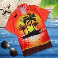 Homme Chemise Chemise hawa enne Cocotier Imprimés Photos Col rabattu Orange Casual Vacances Manche Courte Bouton bas Imprimer Vêtement Tenue Tropique Mode Hawa en Flexible miniinthebox