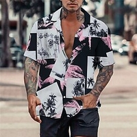 Homme Chemise Chemise hawa enne Cocotier Imprimés Photos Col rabattu Rose Claire Vert Casual Vacances Manche Courte Bouton bas Imprimer Vêtement Tenue Tropique Mode Hawa en Flexible miniinthebox