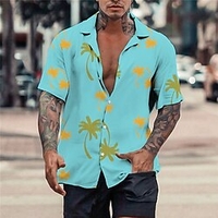 Homme Chemise Chemise hawa enne Cocotier Imprimés Photos Col rabattu Vin Bleu Casual Vacances Manche Courte Bouton bas Imprimer Vêtement Tenue Tropique Mode Hawa en Flexible miniinthebox