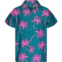 Homme Chemise Chemise hawa enne Cocotier Imprimés Photos Col rabattu Vin Rose Claire Rose poussiéreuse Rouge Bleu Roi Casual Vacances Manche Courte Bouton bas Imprimer Vêtement Tenue Tropique Mode miniinthebox