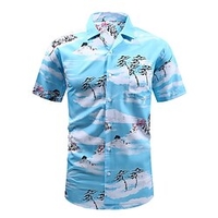Homme Chemise Chemise hawa enne Cocotier Imprimés Photos La vie marine Col rabattu Bleu clair Casual Sortie Manches courtes Bouton bas Imprimer Vêtement Tenue Tropique Hawa en Design Casual miniinthebox