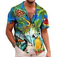 Homme Chemise Chemise hawa enne Cocotier Imprimés Photos Perroquet Col rabattu Bleu Plein Air Casual Manches courtes Bouton bas Imprimer Vêtement Tenue Tropique Mode Hawa en Design miniinthebox